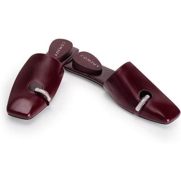 Beige Square Toe Mule Sandals Women Slip On Low Kitten Heels Faux Leather Heels - Picture 4 of 7